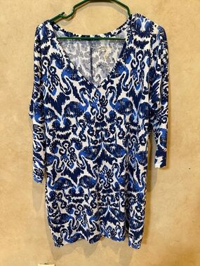 Lilly Pulitzer Pima cotton Blue and White Scoop Neck dress large new w/o tags